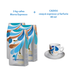 Pachet promo 3 x Morra Espresso cafea boabe 1kg + Cadou 1 set ceașcă si farfurie espresso