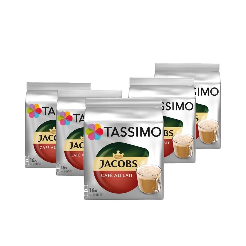 Set 5 x Cutii Capsule cafea, Tassimo Jacobs Au Lait, 80 bauturi